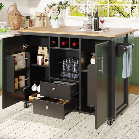 table repas îlot cuisine mobile pliant 137,9 cm noir OKMYHOME (1/5)