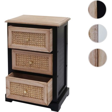 Commode HWC-K87 - armoire à tiroirs - bois rotin 63x40x28cm - couleur naturelle (1/5)