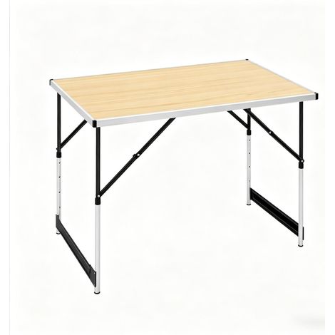 Table de camping pliante réglable en hauteur en aluminium et MDF 100 x 60 cm (1/5)