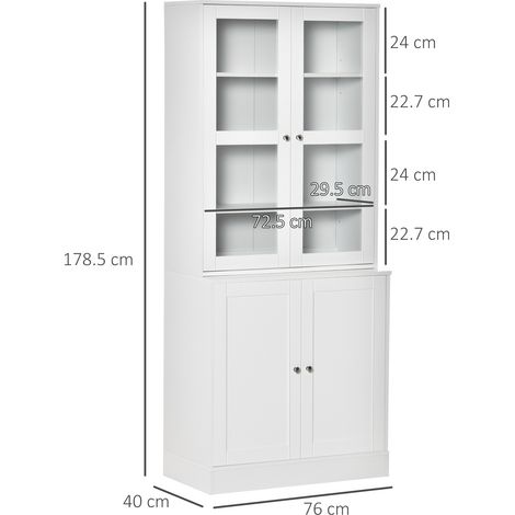 Bibliothèque blanche 178,5 cm, vitrine à porte en verre, 6 étagères, rangement pour salon ou cuisine, meuble haut avec étagères. (1/5)