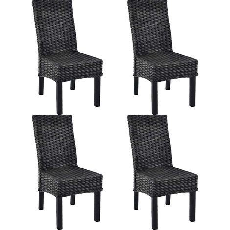 vidaXL Chaises à manger lot de 4 noir rotin Kubu et bois de manguier (1/5)
