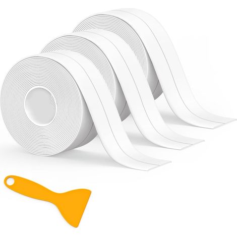 Joint Salle de Bain, 3 Rouleaux Ruban Silicone Imperméable Blanc Autoadhésif Bande d'Étanchéité pour Baignoire, Lavabo, Toilettes, Évier de cuisine (320 x 3,8 cm) (1/5)