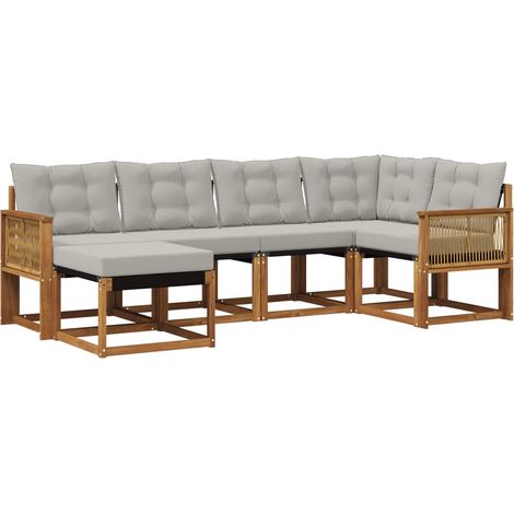 Outdoor Sofa Set with Cushion 6 pcs Natural and Light Grey vidaXL (1/5)