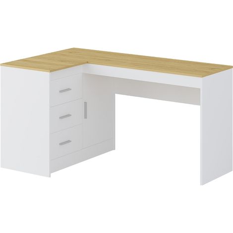 Vente-Unique – Bureau d'angle avec rangements – Longueur 140 cm – Hauteur 75 cm – Panneau de particule – 3 tiroirs – Design contemporain