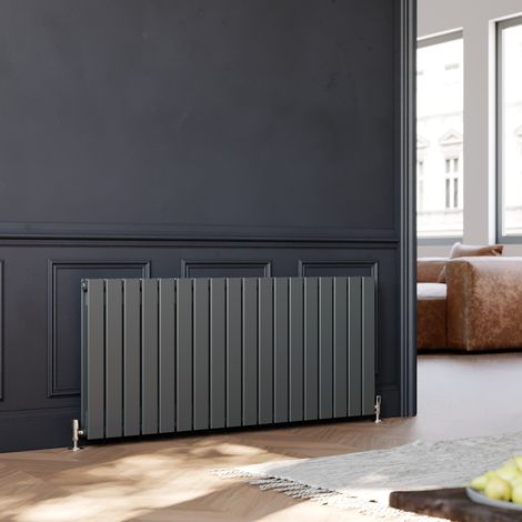 ELEGANT 600 x 1360 mm Anthracite Radiator Efficient Radiator Double Designer Flat Panel Heater + Chrome Thermostatic Radiator Valves (1/5)