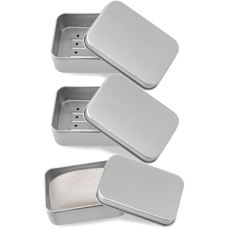 Porte-savon en aluminium, 3 porte-savons avec égouttoir amovible, boîte en métal pour la maison ou les voyages (1/5)