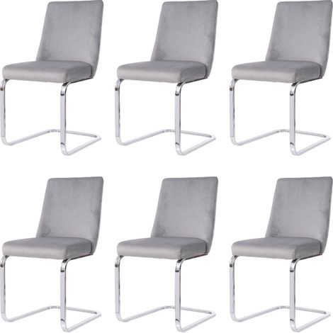 Chaise de salle à manger en velours, lot de 6, luxe, salon, chambre, fauteuil lounge, design de dossier à losanges, avec pieds de support en métal argenté, gris [ANCIEN SKU:WF317941AAG-6] (1/5)