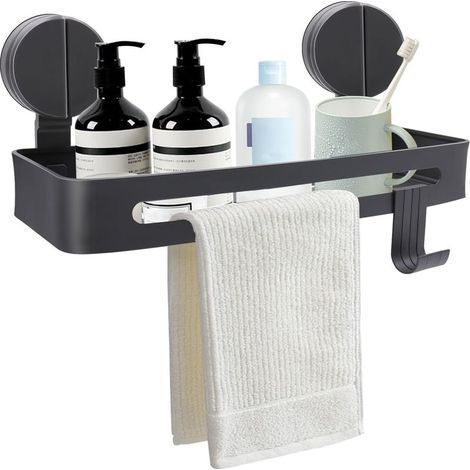 Etagere Douche sans Percage, Ventouse sans Trou Support Salle de Bain, Etagere Ventouse avec Quatre Crochets, étagère de Douche pour Salle de Bain, Cuisine (1/5)