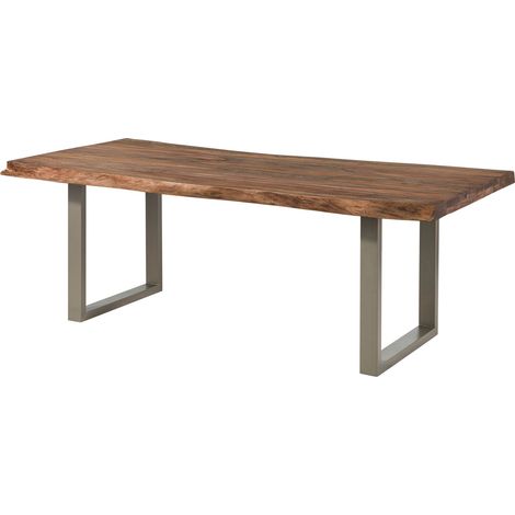 Baumtisch Sheesham 200x100x77 grau gebeizt / U-Beine silber matt FREEFORM 5