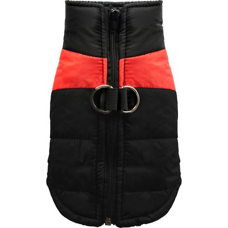 Baumwollweste in Rot und Schwarz mit Farbblockmuster, Größe 5XL (Brustumfang 76 cm, empfohlen für Haustiere mit einem Gewicht zwischen 41 und 60 Pfund), wasserdichte Hundejacke, Haustierweste, Winterm