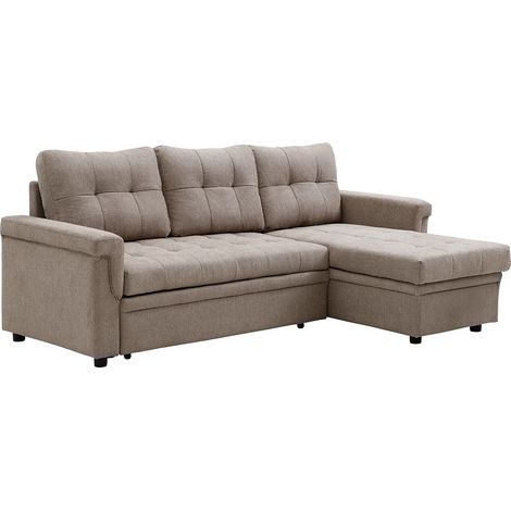 Canapé d'angle convertible et réversible en tissu taupe DERAMOP (1/5)