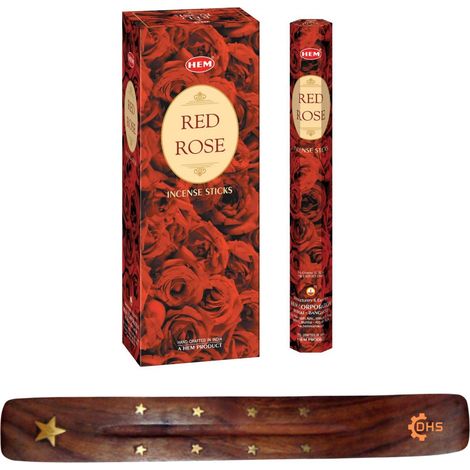 Lot de 6 bâtons d'encens Rose rouge avec porte-encens, pour aromathérapie, spa, yoga, méditation, guérison, spiritualité et relaxation (1/5)