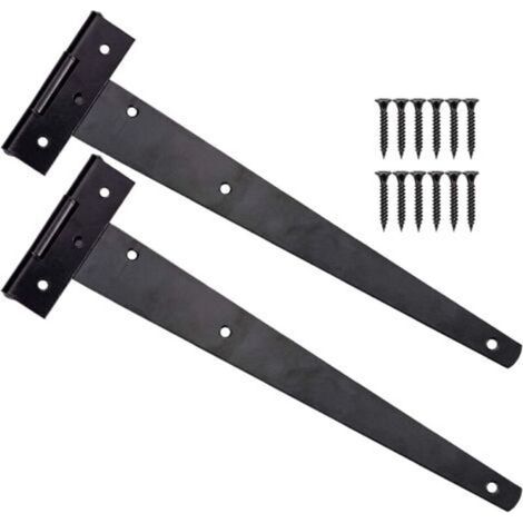 Pr 2 Pieces Black Door Hinges 12 Inch T Hinges Heavy Duty T Hinge with 12 Screws Exterior T Hinges for Barn Doors, 300mm (1/5)
