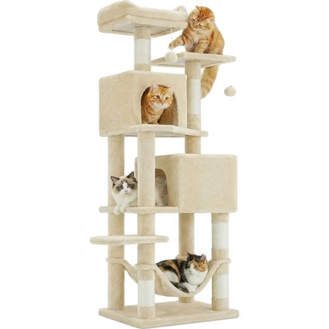 Árbol rascador para gatos, diseño multinivel, postes reforzados, color beige. (1/2)