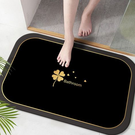 Trèfle à quatre feuilles - Encre noire intense 5080cm (terre de diatomées) Tapis de sol en terre de diatomées, tapis de salle de bain antidérapant, tapis de toilette résistant à l'usure et absorbant (1/5)