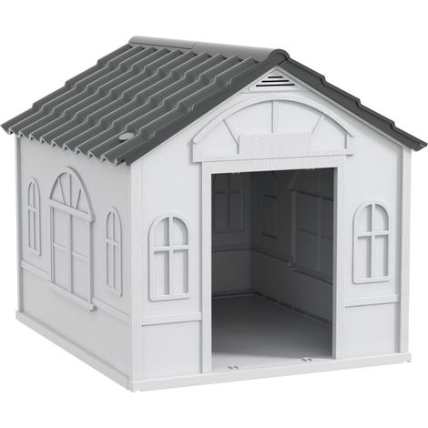 Niche pour chien avec toit en pente, maison extérieure résistante aux intempéries pour chiens moyens jusqu'à 20 kg, 65 x 75,7 x 63 cm, gris (1/5)