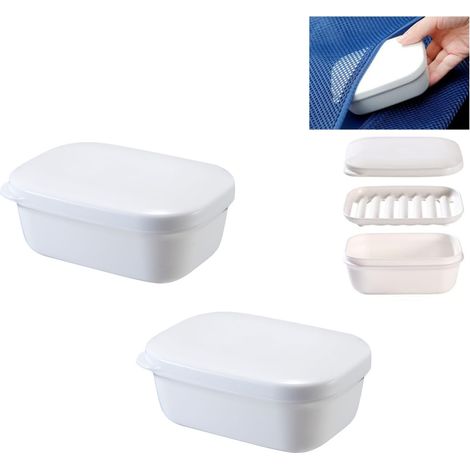 2-teilige Seifenschale mit Deckel und Abtropfschale, tragbare Reise-Seifenaufbewahrungsbox, für Zuhause, Badezimmer und unterwegs (1/5)