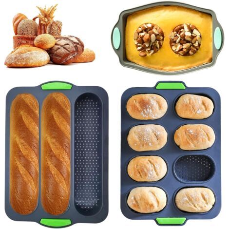 3 Pièces Moule Baguette – Antiadhésif et Moule a Baguette, Résistant Chaleur Moules à Pain pour Baguettes, Pain Complet, Hot Dogs – Compatible lave-Vaisselle et Micro Ondes (1/5)