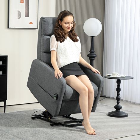 Fauteuil inclinable électrique avec assistance debout - poche latérale - télécommande - gris - housse en lin - mousse souple - Idéal (1/4)