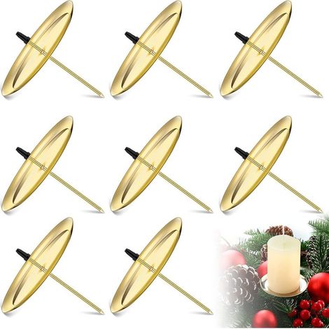 8 Pièces 7,5 cm/ 2,95 Pouces Bougeoirs à Plaque en Métal Chandeliers de Couronne de l'Avent Plaques à Bougie de l'Avent Assiettes Porte-Bougies pour l'Avent, Noël, Décoration de Table (Or) (1/5)