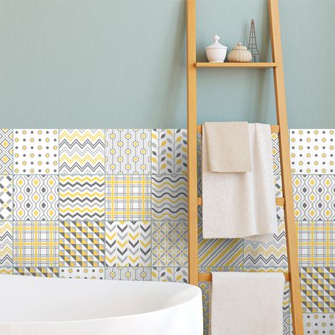 Sticker Mural Carrelage adhésif Cuisine Salle de Bain - 24 STICKERS CARREAUX DE CIMENT SCANDINAVE REYKJAVIK - 24stickers10x10cm (1/5)