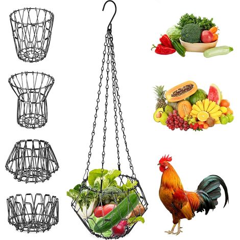 Mangeoire pour Poules et Légumes Suspendu Pliable 40cm Grand Mangeoire pour Poules Fruits Volaille avec 4 Chaînes Suspendu pour Mangeoire (1/5)