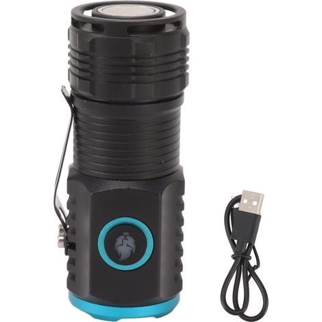 Powerful mini flashlight, high luminous flux 2000lm, bright LED, USB C rechargeable, 6 modes, IPX4 waterproof, rear magnet (1/5)