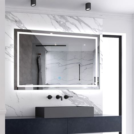 Miroir de salle de bain lumineux L.100 x H.70 cm avec Anti-Buée + 3 Couleurs + Dimmable, Miroir LED Mural
