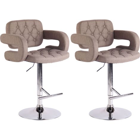Conjunto de 2 taburetes de bar tapizados en tela color topo con reposabrazos y reposapiés, diseño moderno TDB10492 (1/5)