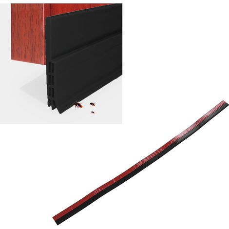 Bande d'étanchéité auto-adhésive en silicone pour bas de porte, bande insonorisante et coupe-vent pour joint de porte de chambre, bande anti-poussière LQ6, noire. (1/5)