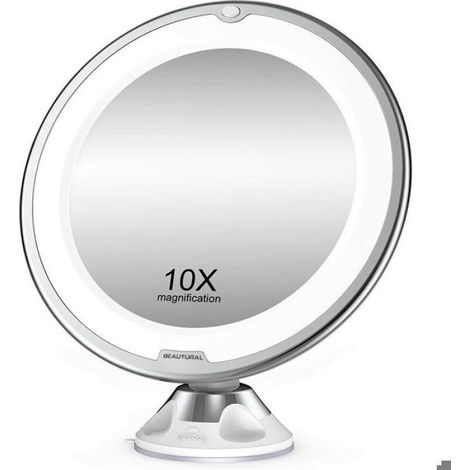Miroir de maquillage, grossissement 10X avec LED blanche lumière du jour, miroir de salle de bain éclairé portable (1/5)