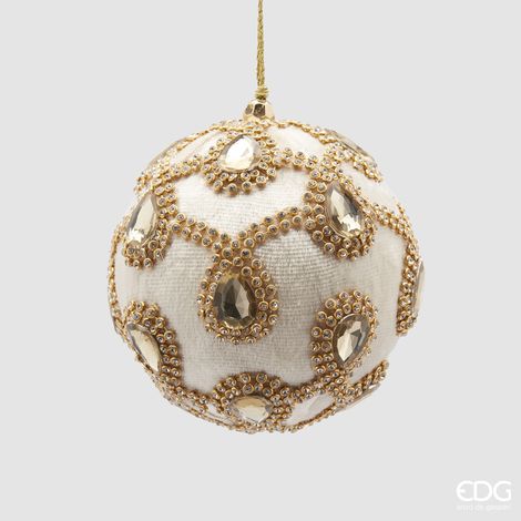 Pallina in velluto colore bianco con gemme per albero di Natale decorazioni natalizie (1/4)