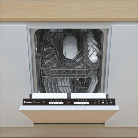 Candy Brava CDIH 1L949, Integrierter Geschirrspüler 45 CM, 9 Service, Digital, 5 Zyklen, Zoom 32', 49DB, Salz- und Klarspüleranzeige, Aquastop, Startverzögerung, Klasse F, Innenausstattung aus Edelsta