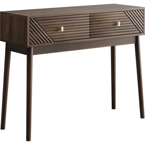 Table console style Mid-Century en MDF et pin avec tiroirs, finition noyer (1/5)