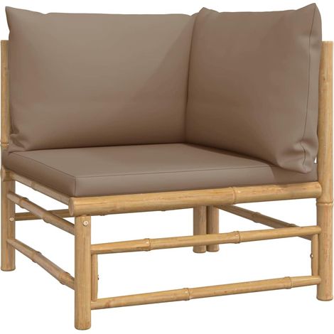 Canapé d'angle de jardin Divan de jardin avec coussins taupe bambou (1/5)