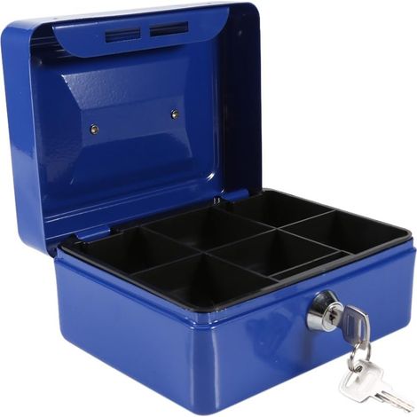 Boîte étanche Ignifuge Avec Serrure Clé, Mini Caisse Monnaie Coffre Fort Tirelire Billet Portable Acier Petty Verrouillable Cash Money Coin Jewelry Security Box Pour Ménage Bureau Maison Hôtel Bleu (1/5)