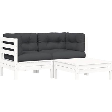 Salon de jardin 3 pcs - Canapé de jardin - Ensembles de Meubles d'exterieur - avec coussins Blanc Bois de pin massif Chic-464599 (1/5)