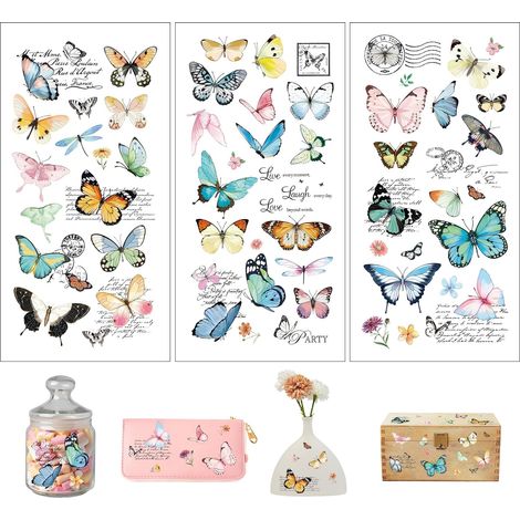 3 Pièces Autocollants Transfert à Frotter,Stickers de Papillons,Citations et Oiseaux, Décalcomanies pour Meubles,Verre,Bois,Métal,Porcelaine, Loisirs Créatifs Vintage,Petit Cadeau DIY, 15x30 cm (1/5)
