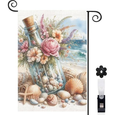 Drapeau de jardin Bienvenue en toile double face 30 x 45 cm vertical terrasse et balcon (1/5)