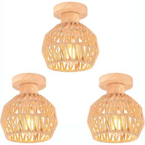 3pcs Plafonnier Industriel E27 Lampe de Plafond Vintage Abat-jour en Corde de Chanvre Rétro Lustre Cage pour Salon Chambre (1/5)