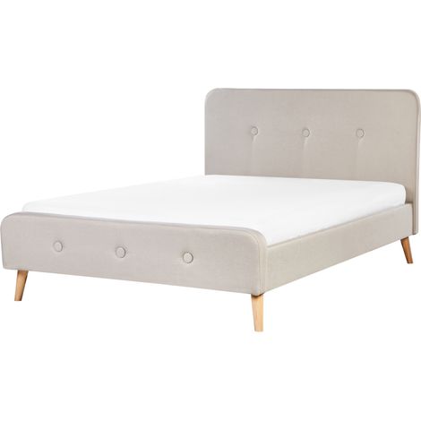Cama tapizada en tela beige 140 x 200 cm con somier patas de madera diseño moderno Rennes