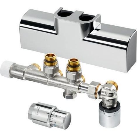 OVENTROP Set mit Multiblock T-RTL Eck und Uni SH für Heizkörperanschluss G 1/2 IG, mit Anschlussarmatur Multiblock T-RTL, Designabdeckung, Thermostat Uni SH und SH-Cap, weiß/Chrom, 1184188 (1/5)