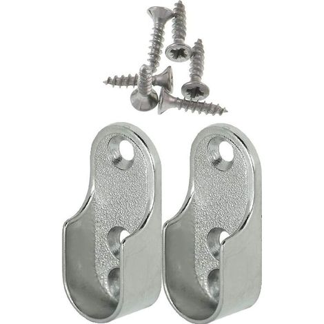 Ovale Kleiderstange OVA, 2-teilig – Halterung für ovale Kleiderstangen, vernickelter Stahl, Befestigung für Kleiderbügel, Metall-Kleiderstangenhalterung