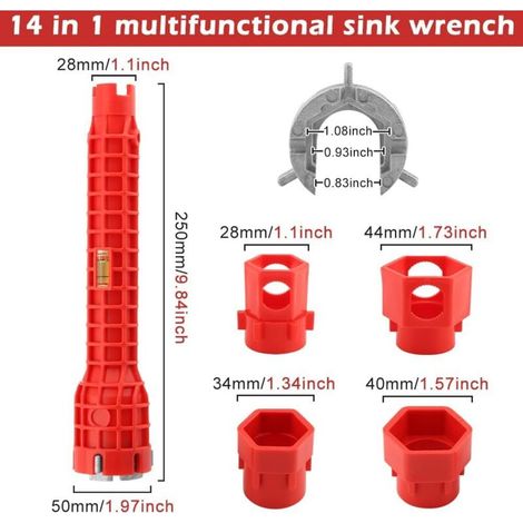 Clé Plomberie Multifonction 14-en-1 – Clé pour Robinet et Évier, Outil Installation Lavabo et WC, Clé de Plombier pour Travaux de Plomberie (1/4)