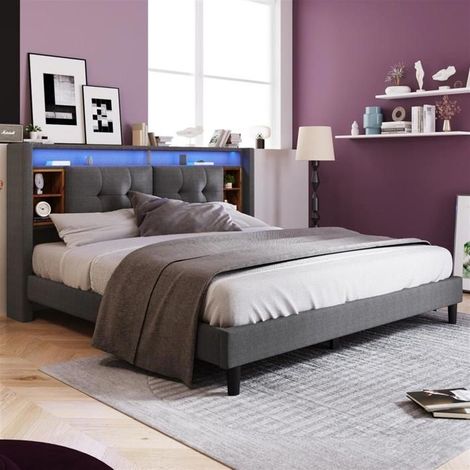 Lit double - GUTENT - 160x200CM - Rembourré - Espace de rangement - LED rechargeable (1/5)