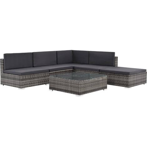 6-tlg. Garten-Lounge-Set mit Kissen Poly Rattan Grau vidaXL (1/5)