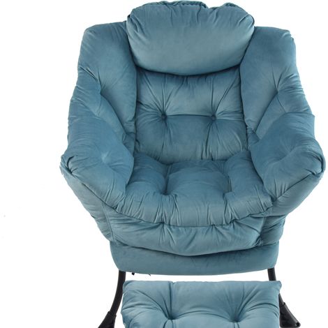 CHICFURN Sillón relax con ottoman azul de tela y metal 72 x 80 x 93 cm para salón (1/5)
