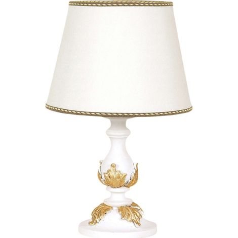 Lumetto In Legno Classico Bianco Oro Naturale Con Paralume 1 Luce Fenicottero