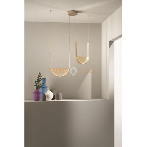 SOSPENSIONE LOTUS 2 ORO CON VETRO AMBRA L.40+36CM LED 3000K 3256LM 55W DIMMERABILE