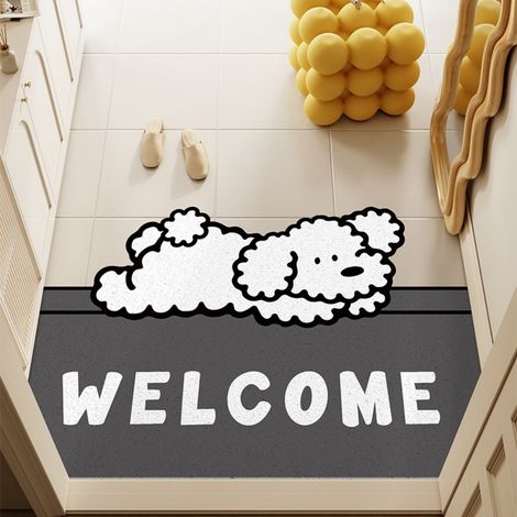 LAN Bienvenue - Boucle en soie Cute Girl 5080cm Tapis de sol bouclé résistant et durable à l'usure, à motifs d'animaux de dessin animé, découpable, grattant la boue et enlevant la saleté, tapis d'entr (1/5)